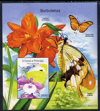 St Thomas & Prince Islands 2014 Butterflies D imperf deluxe m/sheet unmounted mint. Note this item is privately produced and is offered purely on its thematic appeal, stamps on butterflies, stamps on 