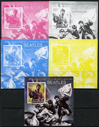 Central African Republic 2014 The Beatles - Paul McCartney deluxe m/sheet - the set of 5 imperf progressive proofs comprising the 4 individual colours plus all 4-colour c..., stamps on personalities, stamps on music, stamps on pops, stamps on beatles