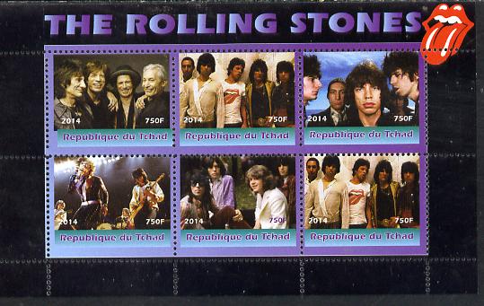 Congo 2014 The Rolling Stones #2 perf sheetlet containing 6 values unmounted mint. Note this item is privately produced and is offered purely on its thematic appeal, stamps on music, stamps on pops, stamps on rolling stones, stamps on rock
