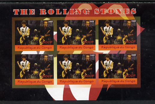 Congo 2014 The Rolling Stones #3 imperf sheetlet containing 6 values unmounted mint. Note this item is privately produced and is offered purely on its thematic appeal, stamps on music, stamps on pops, stamps on rolling stones, stamps on rock