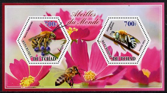 Chad 2014 Bees #1 perf sheetlet containing two hexagonal-shaped values unmounted mint , stamps on shaped, stamps on hexagon, stamps on hexagonal, stamps on bees