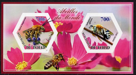 Chad 2014 Bees #1 imperf sheetlet containing two hexagonal-shaped values unmounted mint , stamps on shaped, stamps on hexagon, stamps on hexagonal, stamps on bees