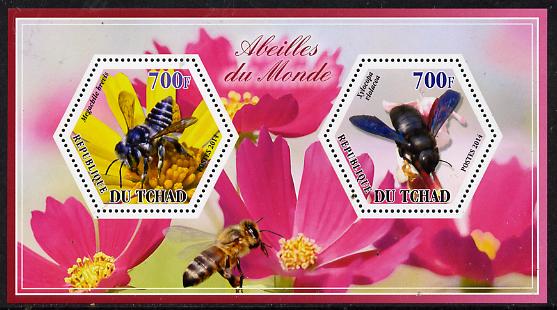 Chad 2014 Bees #2 perf sheetlet containing two hexagonal-shaped values unmounted mint , stamps on shaped, stamps on hexagon, stamps on hexagonal, stamps on bees