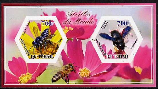 Chad 2014 Bees #2 imperf sheetlet containing two hexagonal-shaped values unmounted mint , stamps on shaped, stamps on hexagon, stamps on hexagonal, stamps on bees