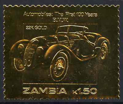 Zambia 1987 Classic Cars 1k50 BMW in 22k gold foil unmounted mint, stamps on cars     bmw