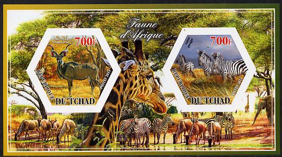 Chad 2014 Animals of Africa #1 imperf sheetlet containing two hexagonal-shaped values unmounted mint , stamps on , stamps on  stamps on shaped, stamps on  stamps on hexagon, stamps on  stamps on hexagonal, stamps on  stamps on animals, stamps on  stamps on 