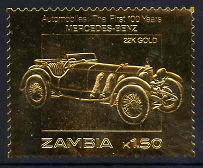 Zambia 1987 Classic Cars 1k50 Mercedes-Benz in 22k gold foil unmounted mint, stamps on cars       mercedes benz