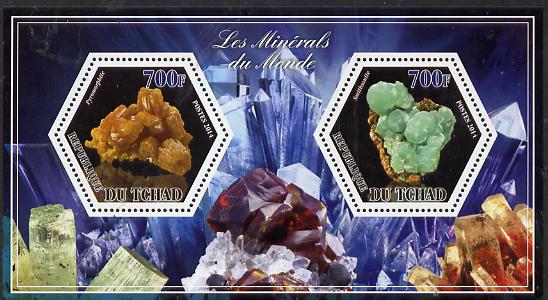 Chad 2014 Minerals #2 perf sheetlet containing two hexagonal-shaped values unmounted mint , stamps on shaped, stamps on hexagon, stamps on hexagonal, stamps on minerals