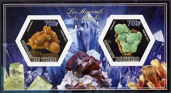 Chad 2014 Minerals #2 imperf sheetlet containing two hexagonal-shaped values unmounted mint , stamps on shaped, stamps on hexagon, stamps on hexagonal, stamps on minerals