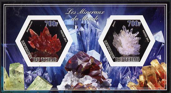 Chad 2014 Minerals #3 imperf sheetlet containing two hexagonal-shaped values unmounted mint , stamps on shaped, stamps on hexagon, stamps on hexagonal, stamps on minerals