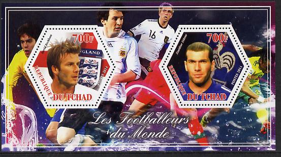 Chad 2014 Footballers of the World #3 perf sheetlet containing two hexagonal-shaped values unmounted mint , stamps on shaped, stamps on hexagon, stamps on hexagonal, stamps on football