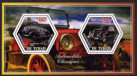 Chad 2014 Classic Cars #2 perf sheetlet containing two hexagonal-shaped values unmounted mint , stamps on , stamps on  stamps on shaped, stamps on  stamps on hexagon, stamps on  stamps on hexagonal, stamps on  stamps on cars