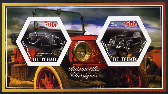 Chad 2014 Classic Cars #2 imperf sheetlet containing two hexagonal-shaped values unmounted mint , stamps on shaped, stamps on hexagon, stamps on hexagonal, stamps on cars