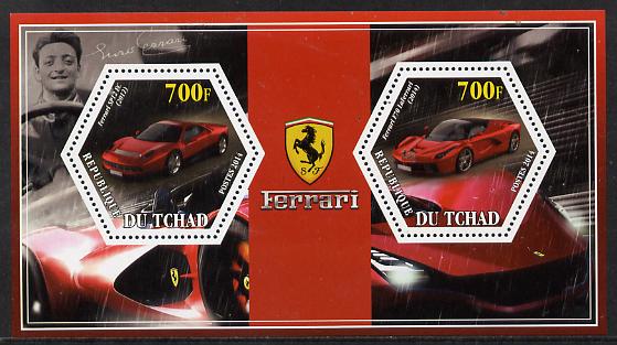 Chad 2014 Ferrari Cars #1 perf sheetlet containing two hexagonal-shaped values unmounted mint , stamps on , stamps on  stamps on shaped, stamps on  stamps on hexagon, stamps on  stamps on hexagonal, stamps on  stamps on cars, stamps on  stamps on ferrari