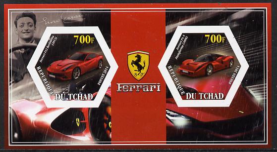 Chad 2014 Ferrari Cars #2 imperf sheetlet containing two hexagonal-shaped values unmounted mint , stamps on shaped, stamps on hexagon, stamps on hexagonal, stamps on cars, stamps on ferrari