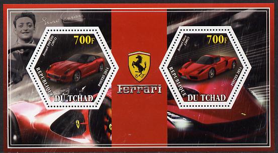 Chad 2014 Ferrari Cars #3 perf sheetlet containing two hexagonal-shaped values unmounted mint , stamps on shaped, stamps on hexagon, stamps on hexagonal, stamps on cars, stamps on ferrari