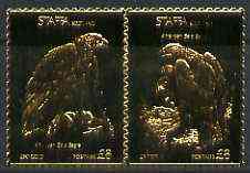 Staffa 1976 American Bald Eagle (Male & Female) \A38 + \A38 se-tenant pair perforated & embossed in 23 carat gold foil unmounted mint, stamps on birds, stamps on birds of prey, stamps on eagles