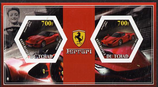 Chad 2014 Ferrari Cars #3 imperf sheetlet containing two hexagonal-shaped values unmounted mint , stamps on shaped, stamps on hexagon, stamps on hexagonal, stamps on cars, stamps on ferrari
