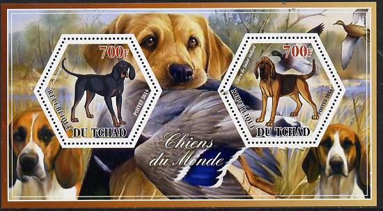 Chad 2014 Dogs #1 perf sheetlet containing two hexagonal-shaped values unmounted mint , stamps on shaped, stamps on hexagon, stamps on hexagonal, stamps on dogs