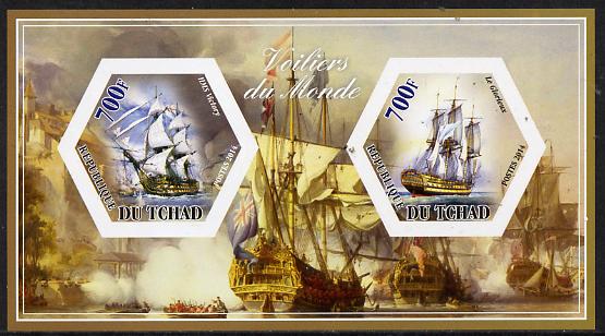Chad 2014 Sailing Ships #4 imperf sheetlet containing two hexagonal-shaped values unmounted mint , stamps on shaped, stamps on hexagon, stamps on hexagonal, stamps on ships