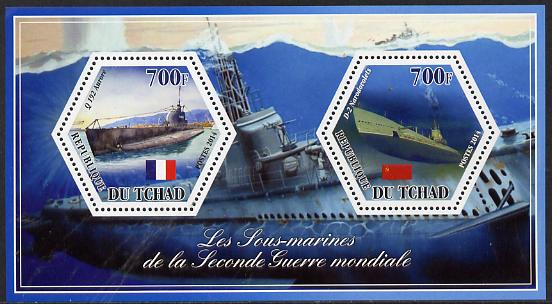 Chad 2014 Submarines #5 perf sheetlet containing two hexagonal-shaped values unmounted mint , stamps on shaped, stamps on hexagon, stamps on hexagonal, stamps on ships.submarines