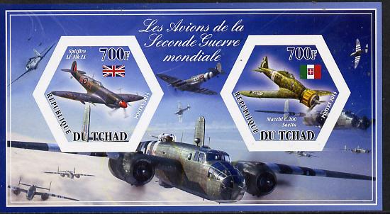 Chad 2014 Aircraft of World War 2 #2 imperf sheetlet containing two hexagonal-shaped values unmounted mint , stamps on shaped, stamps on hexagon, stamps on hexagonal, stamps on  ww2 , stamps on aviation