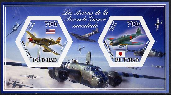 Chad 2014 Aircraft of World War 2 #3 imperf sheetlet containing two hexagonal-shaped values unmounted mint , stamps on shaped, stamps on hexagon, stamps on hexagonal, stamps on  ww2 , stamps on aviation