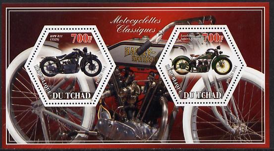 Chad 2014 Motorcycles #3 perf sheetlet containing two hexagonal-shaped values unmounted mint , stamps on shaped, stamps on hexagon, stamps on hexagonal, stamps on motorbikes, stamps on motorcycles