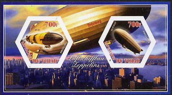 Chad 2014 Airships #3 imperf sheetlet containing two hexagonal-shaped values unmounted mint , stamps on shaped, stamps on hexagon, stamps on hexagonal, stamps on airships, stamps on aviation