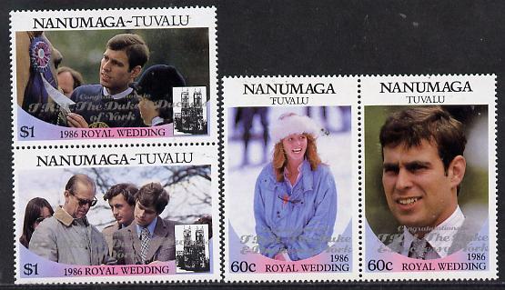 Tuvalu - Nanumagau 1986 Royal Wedding (Andrew & Fergie) set of 4 (2 se-tenant pairs) with Congratulations opt in silver unmounted mint, stamps on royalty, stamps on andrew, stamps on fergie, stamps on 