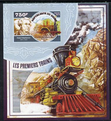Niger Republic 2014 Early Steam Trains #2 imperf s/sheet unmounted mint. Note this item is privately produced and is offered purely on its thematic appeal, stamps on railways