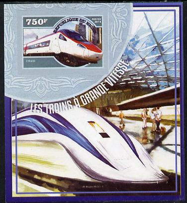 Niger Republic 2014 High Speed Trains #1 imperf s/sheet unmounted mint. Note this item is privately produced and is offered purely on its thematic appeal, stamps on railways