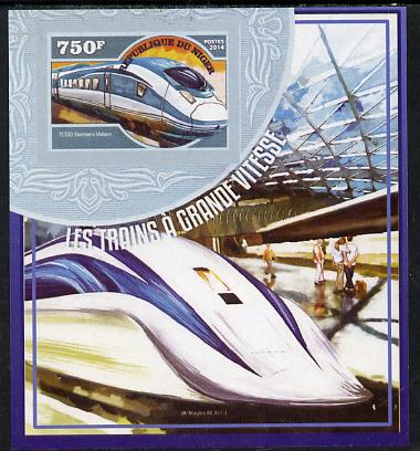 Niger Republic 2014 High Speed Trains #2 imperf s/sheet unmounted mint. Note this item is privately produced and is offered purely on its thematic appeal, stamps on railways
