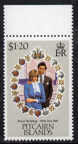 Pitcairn Islands 1981 Royal Wedding $1.20 with inverted watermark unmounted mint marginal SG 221w, stamps on royalty, stamps on royal wedding, stamps on charles, stamps on diana