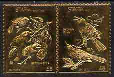 Staffa 1976 Baltimore Oriole (Male & Female) \A38 + \A38 se-tenant pair perforated & embossed in 23 carat gold foil unmounted mint, stamps on birds    oriole