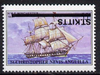St Kitts 1980 Ships 55c with overprint inverted unmounted mint SG 45a, stamps on ships