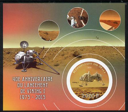 Mali 2015 40th Anniversary of Viking 1 Landing on Mars imperf sheetlet containing circular-shaped value unmounted mint , stamps on shaped, stamps on space, stamps on planets