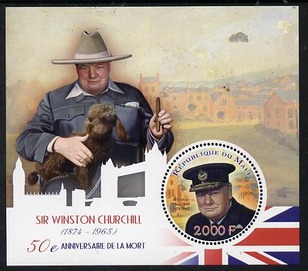 Mali 2015 Sir Winston Churchill perf sheetlet containing circular-shaped value unmounted mint , stamps on shaped, stamps on personalities, stamps on churchill, stamps on constitutions, stamps on  ww2 , stamps on masonry, stamps on masonics, stamps on dogs