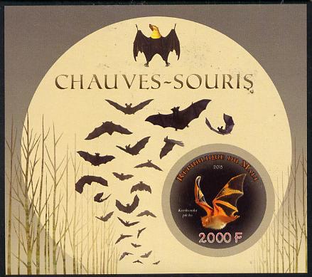 Mali 2015 Bats imperf sheetlet containing circular-shaped value unmounted mint , stamps on shaped, stamps on bats, stamps on mammals