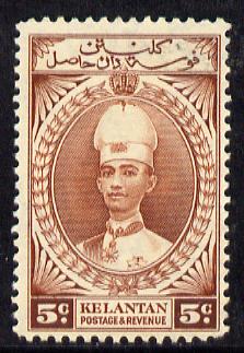 Malaya - Kelantan 1937-40 Sultan Ismail Chef's Hat 5c mounted mint SG 43, stamps on , stamps on  kg6 , stamps on 