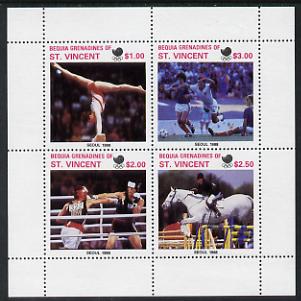 St Vincent - Bequia 1988 Seoul Olympic Games the unissued sheetlet containing set of 4 values unmounted mint, stamps on sport    football    gymnastics     boxing      show-jumping    olympics, stamps on  gym , stamps on gymnastics, stamps on 