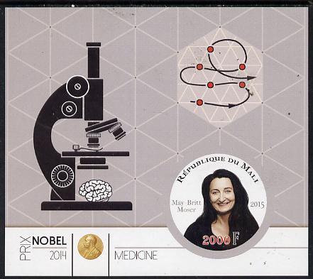 Mali 2015 Nobel prize for Medicine - May-Britt Moser imperf sheet containing one circular shaped value unmounted mint , stamps on shaped, stamps on circular, stamps on nobel, stamps on personalities, stamps on medical