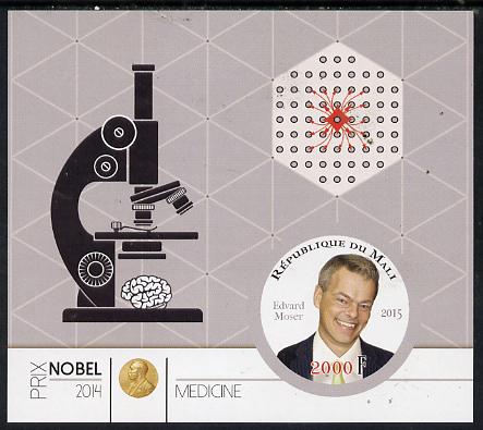 Mali 2015 Nobel prize for Medicine - Edvard Moser imperf sheet containing one circular shaped value unmounted mint , stamps on shaped, stamps on circular, stamps on nobel, stamps on personalities, stamps on medical