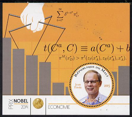 Mali 2015 Nobel prize for Economics - Jean Tirole perf sheet containing one circular shaped value unmounted mint , stamps on shaped, stamps on circular, stamps on nobel, stamps on personalities, stamps on economics, stamps on maths