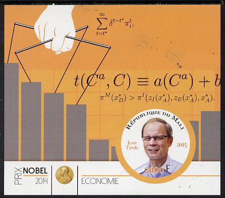 Mali 2015 Nobel prize for Economics - Jean Tirole imperf sheet containing one circular shaped value unmounted mint , stamps on shaped, stamps on circular, stamps on nobel, stamps on personalities, stamps on economics, stamps on maths