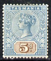 Tasmania 1892-99 QV Key Plate 5d pale blue & brown mounted mint SG 218, stamps on , stamps on  stamps on , stamps on  stamps on  qv , stamps on  stamps on 