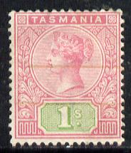Tasmania 1892-99 QV Key Plate 1s rose & green mounted mint SG 221, stamps on , stamps on  qv , stamps on 