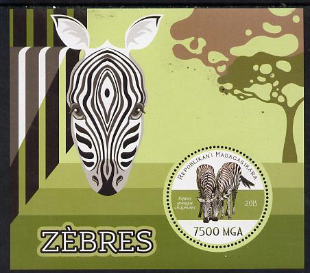 Madagascar 2015 Zebra perf deluxe sheet containing one circular value unmounted mint, stamps on animals, stamps on zebra, stamps on shaped, stamps on circular
