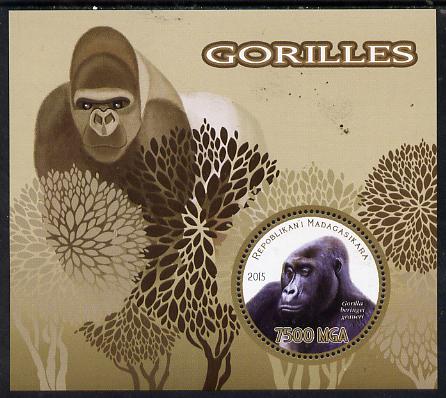 Madagascar 2015 Gorillas perf deluxe sheet containing one circular value unmounted mint, stamps on animals, stamps on gorillas, stamps on apes, stamps on shaped, stamps on circular