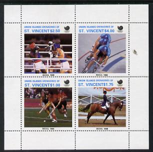 St Vincent - Union Island 1988 Seoul Olympic Games the unissued sheetlet containing set of 4 values unmounted mint, stamps on sport       field hockey    equestrian    bicycles     boxing    olympics